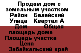 Продам дом с земельным участком › Район ­ Балейский › Улица ­ Квартал А › Дом ­ 13 › Общая площадь дома ­ 100 › Площадь участка ­ 100 › Цена ­ 100 000 - Забайкальский край, Балейский р-н, Балей г. Недвижимость » Дома, коттеджи, дачи продажа   